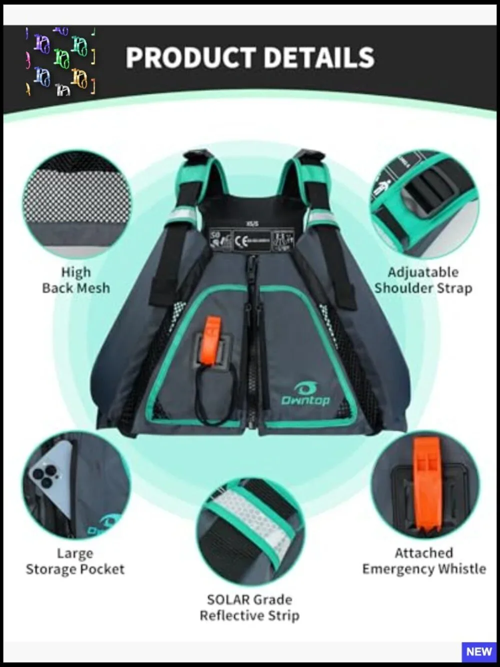 Adjustable Adult Swim Vest Premium Buoyancy Safety Strap Kayaking Boating